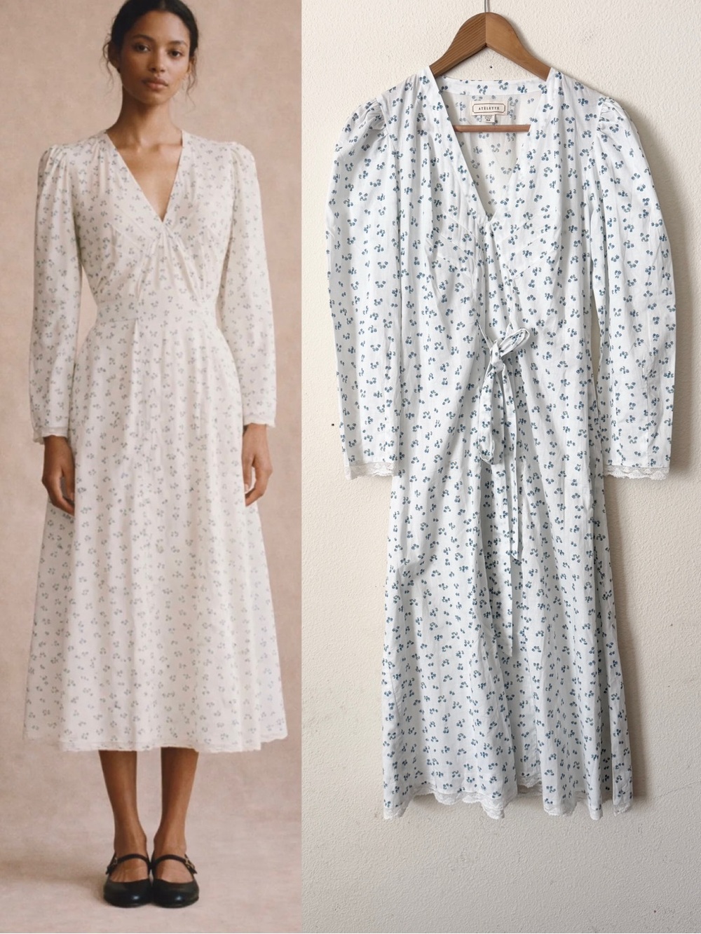 Atelette SIZE 34 Emmeline long sleeve midi dress in Forget Me Not floral print